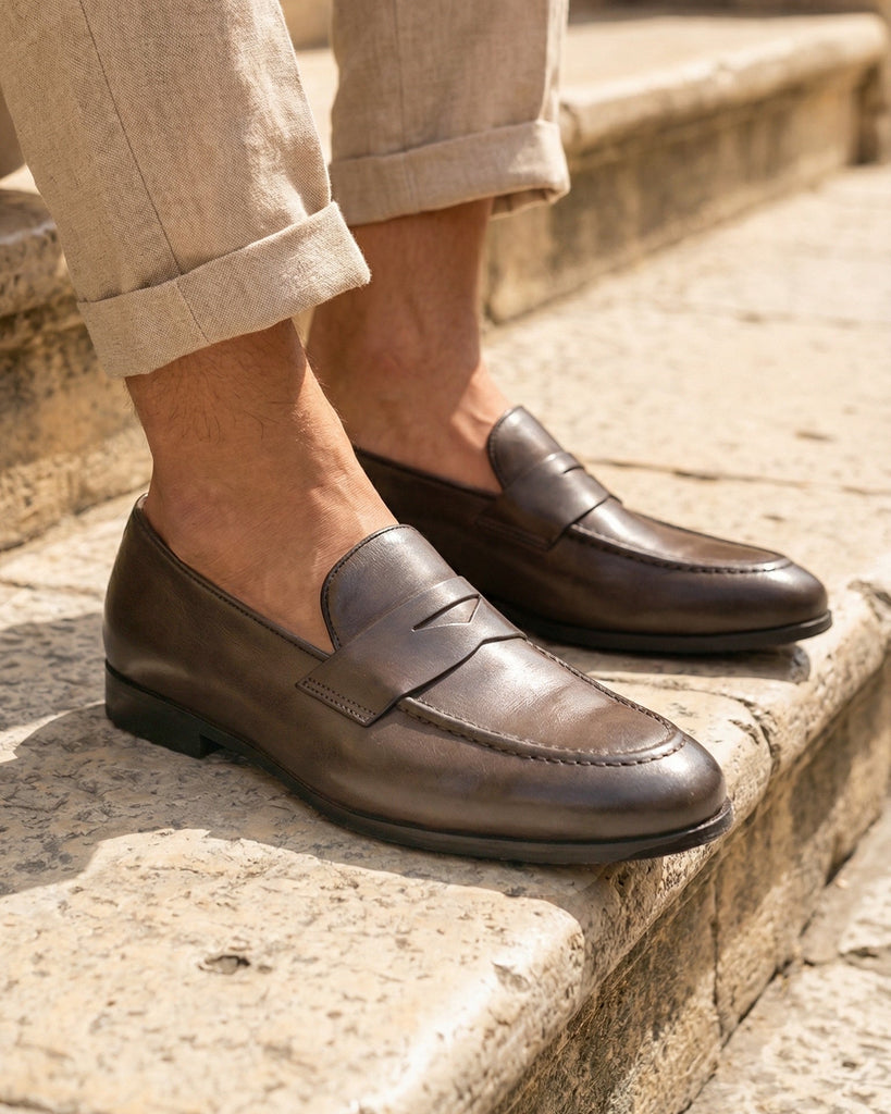 Monte Rosso Brown Leather Loafers Monte Rosso Brown Leather Slip On Loafers Men Dress Shoes  main image 4