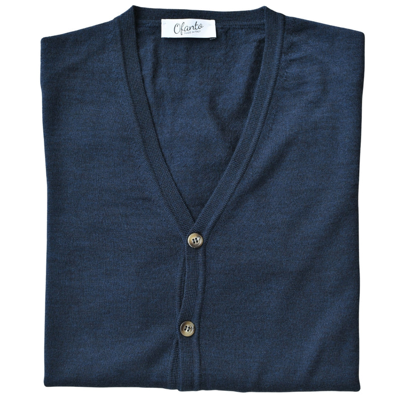 Il Cardigan in 100% Lana Merino Extrafine - Blu