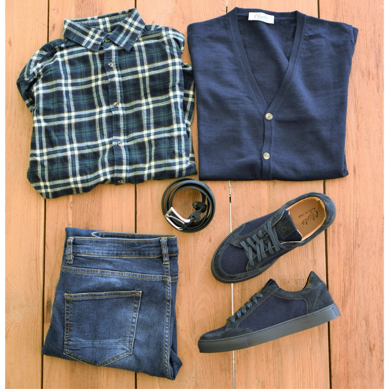 Il Cardigan in 100% Lana Merino Extrafine - Blu