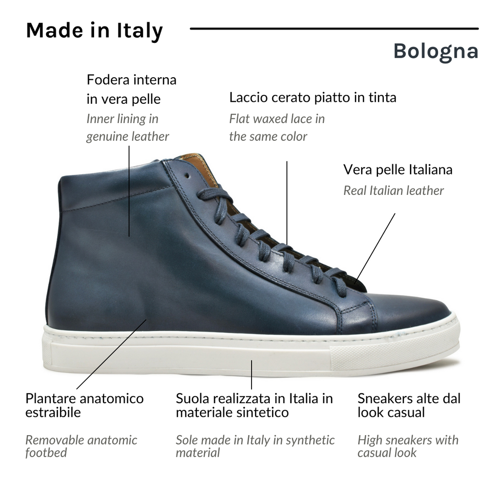 Sneakers uomo alte in pelle blu e suola bianca Ofanto Ofanto Italy