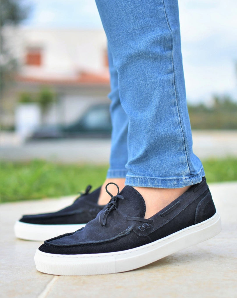 Mocassini slip-on uomo sportivi in camoscio blu, Ofanto Panarea