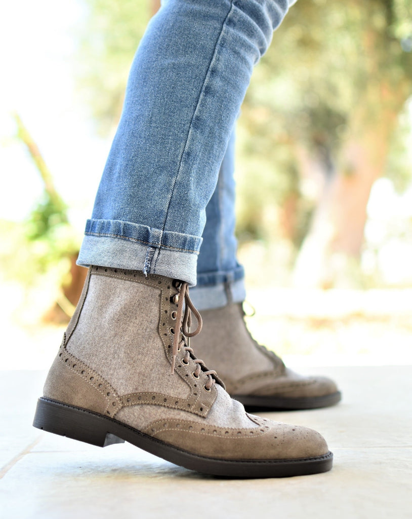 Stivaletti uomo biker in camoscio, lana e suola in gomma Ofanto