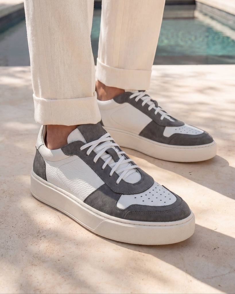 Foro Italico Grigio - Sneakers uomo in pelle bianca martellata | Ofanto ...