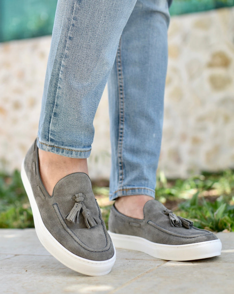 scarpe da passeggio slip-on da uomo grigie, tomaia in maglia scarpe da passeggio slip-on da uomo grigie, tomaia in maglia