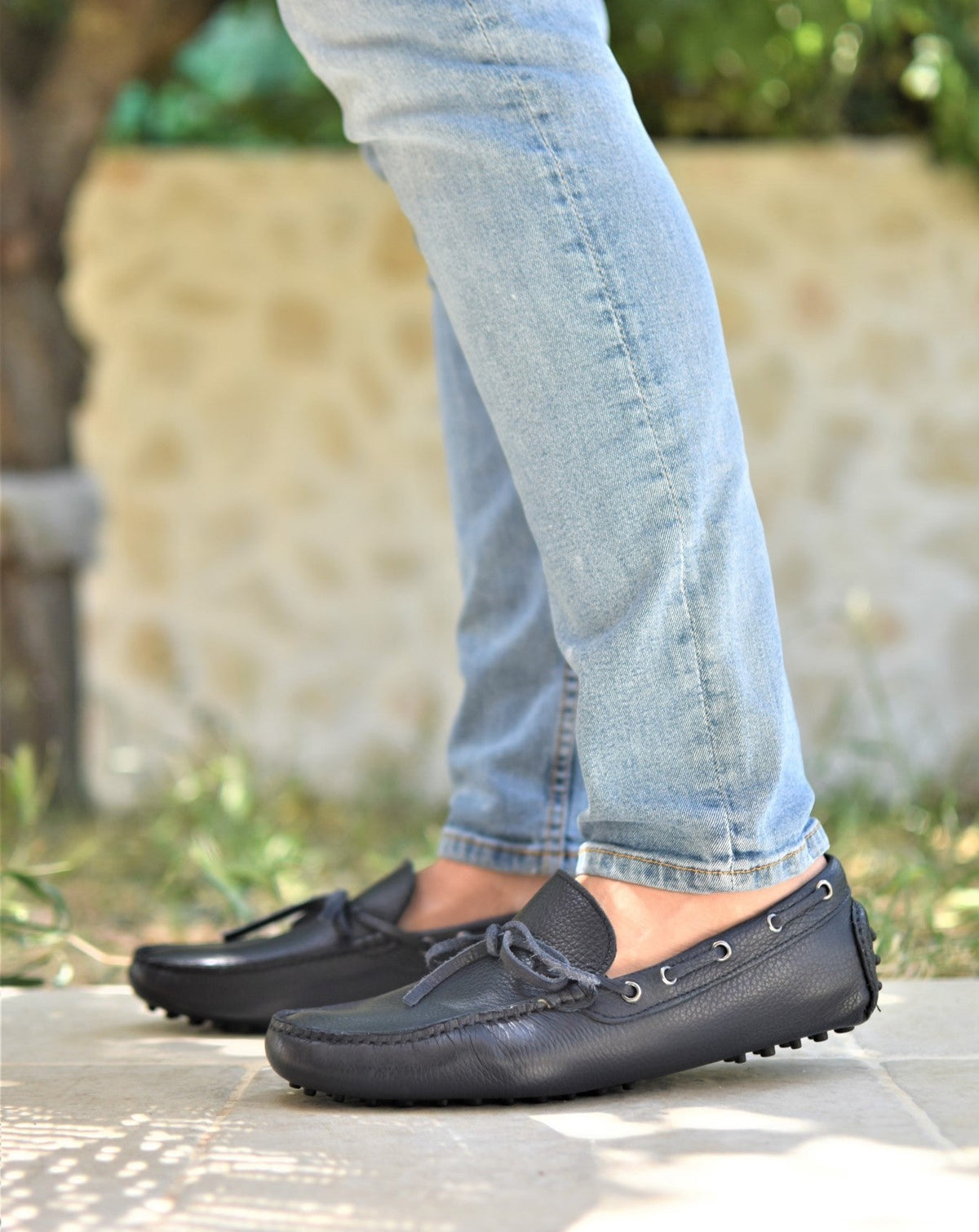 Mocassini con gommini da uomo in pelle blu martellata Ofanto