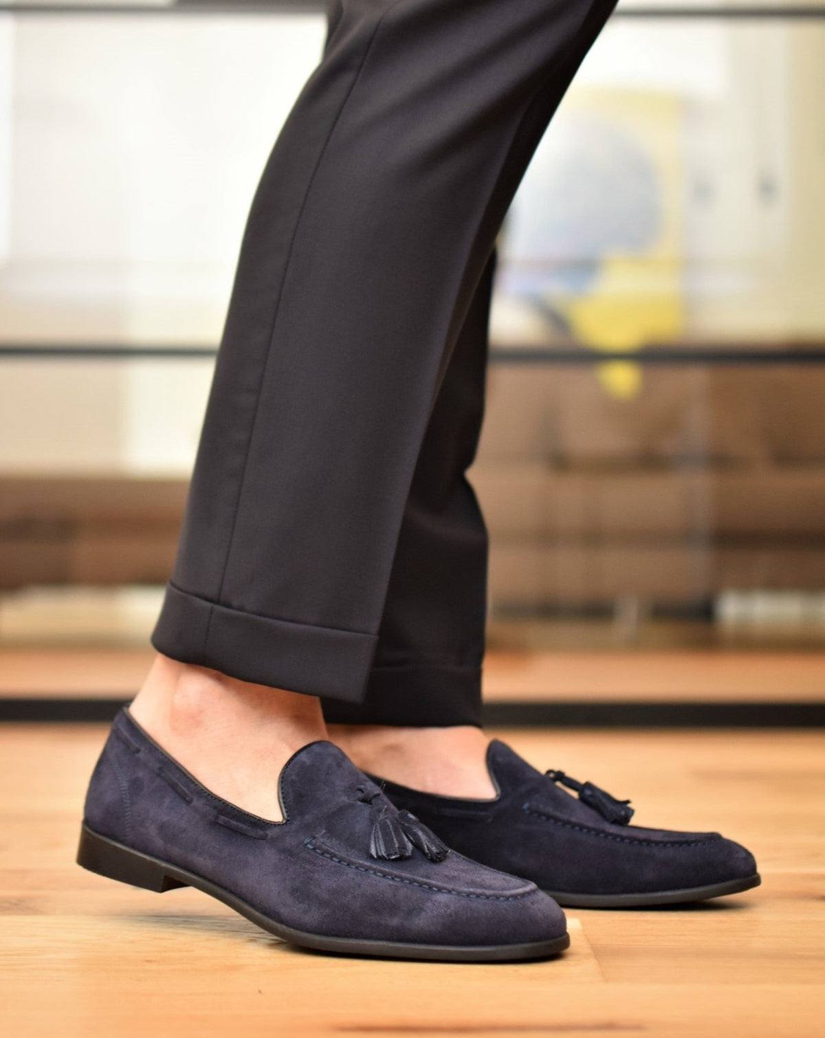 Shoes Mocassini Uomo 44 Mocassino Uomo Con Nappine In Camoscio Blu Suola In Gomma Ofanto